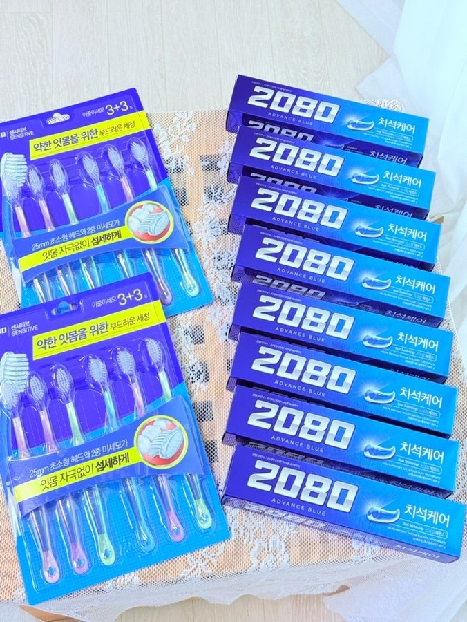 칫솔 치약 추천 | 2080 센서티브 칫솔 + 어드밴스 블루 치약, 같은 브랜드 조합으로 써봤어요(....