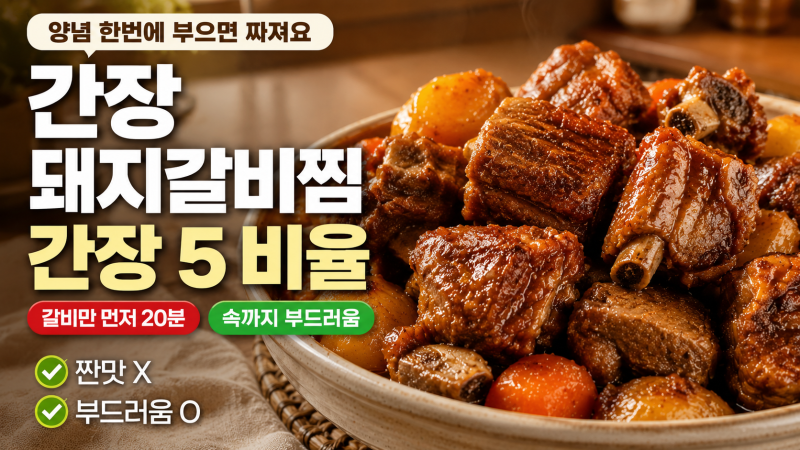 부드러운 갈비 vs 단단한 갈비, 돼지갈비찜 양념 간장 5 비율로 짜지 않게 만드는 법