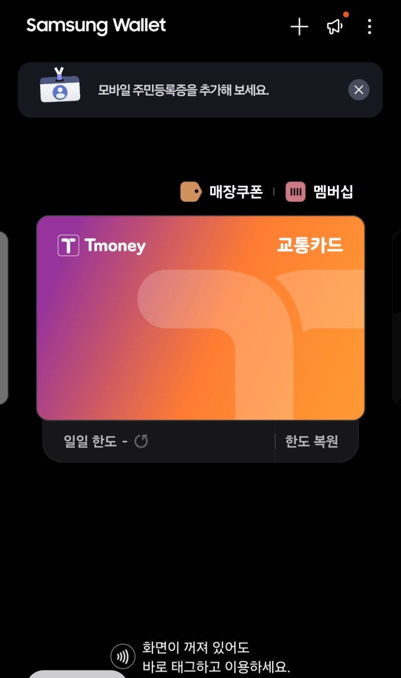 삼성페이 교통카드 체크카드로 등록, 사용법