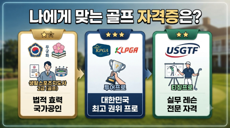 골프 자격증 종류 총정리: 티칭프로부터 생활스포츠지도사 2급까지 취득 방법과 난이도 비교