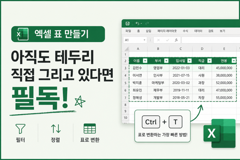엑셀 표 만들기, 아직도 테두리 직접 그리고 있다면 필독!