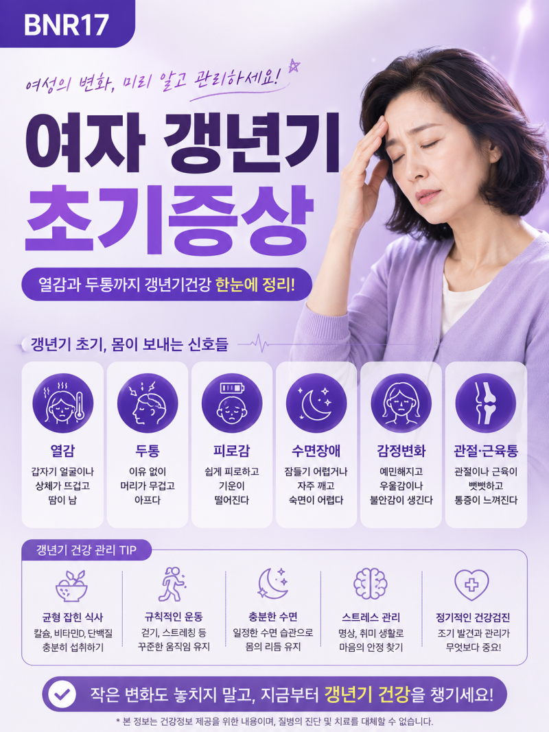 여자 갱년기 초기증상, 열감과 두통까지 갱년기건강 한눈에 정리