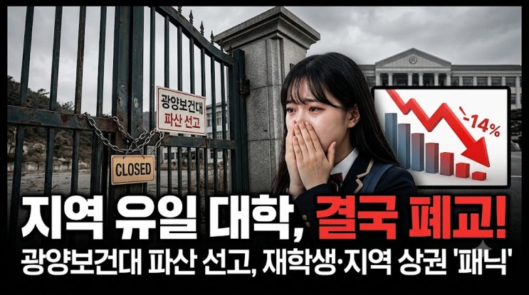 "결국 문 닫는다" <b>광양보건대</b>학교, 법원 파산 선고로 <b>폐교</b> 수순... 