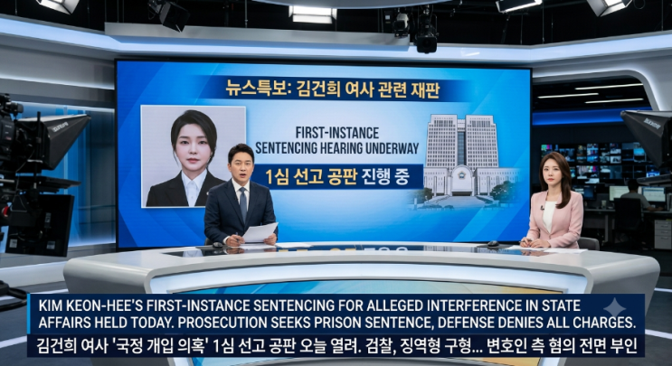 <b>김건희</b> '<b>매관매직</b>' 1심 선고 생중계, 역사적 순간을 기다리며