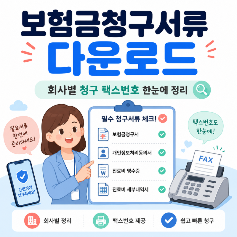 보험금 청구서류 다운로드 및 보험금 청구 팩스번호