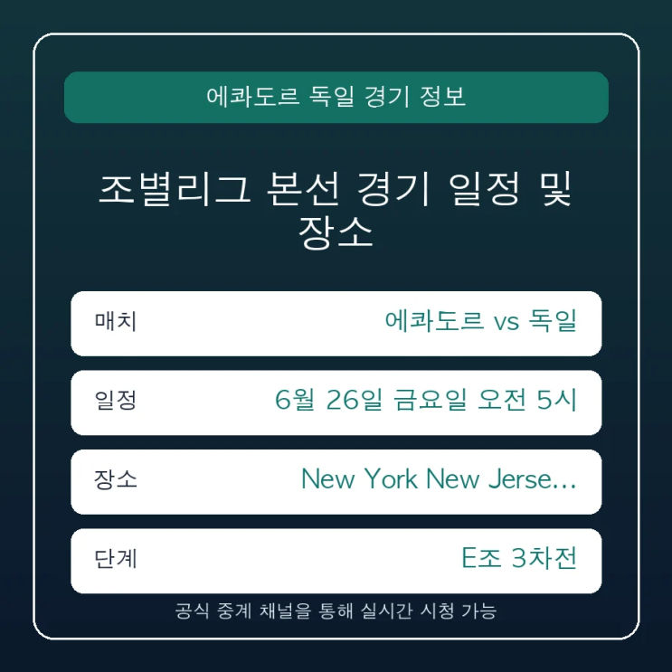 <b>에콰도르</b> 독일 중계 일정 경기 시간 및 실시간 중계 편성... 