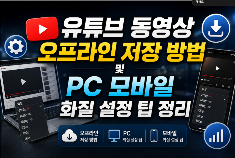 유튜브 동영상 오프라인 저장 방법 및 PC 모바일 화질 설정 팁 정리