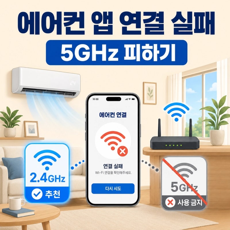 스마트 에어컨 앱 연결 실패 이유, 5GHz 와이파이 쓰면 안 되는 진짜 이유