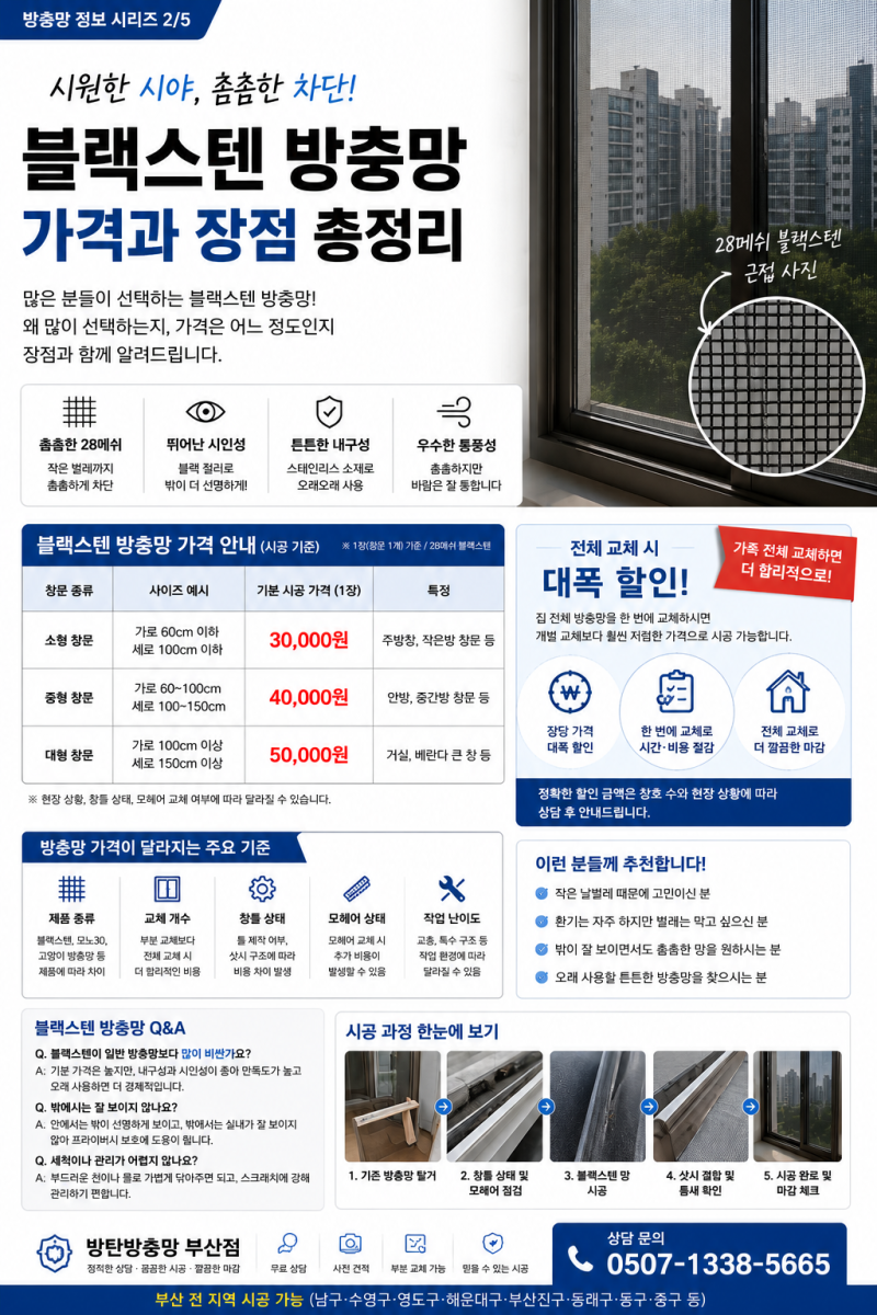 블랙스텐 방충망 교체 비용, 28메쉬 제품 선택 전 알아둘 점