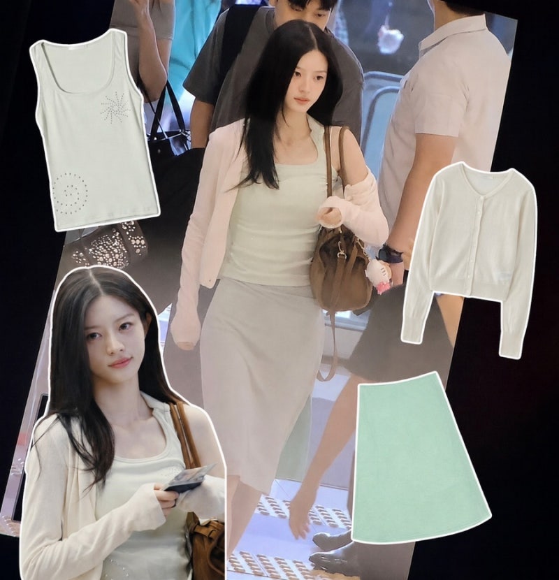 민트코어 제대로 보여준 아일릿 민주 사복 나시 가디건 스커트 정보 (아수라, 타낫, 파이시스....