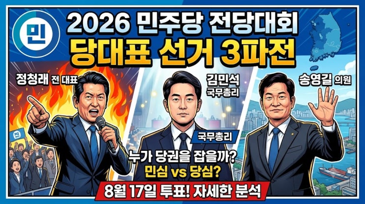 2026 <b>민주당</b> 전당대회 <b>당대표</b> 선거 <b>3파전</b> 정청래 김민석... 