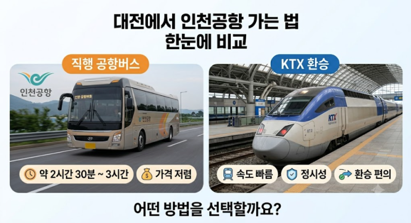 대전에서 인천공항 가는 법 | 직행 공항버스 vs KTX 환승, 뭐가 빠를까 (시간·요금·첫차)