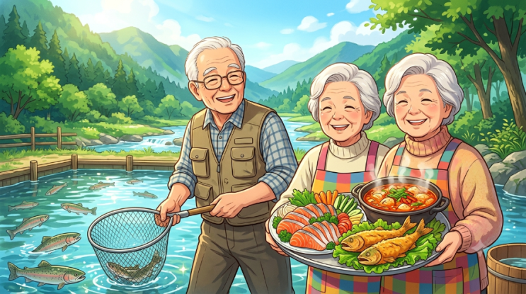 <b>동네한바퀴 가평</b> 송어양식장 위치 송산송어양식장 80대... 