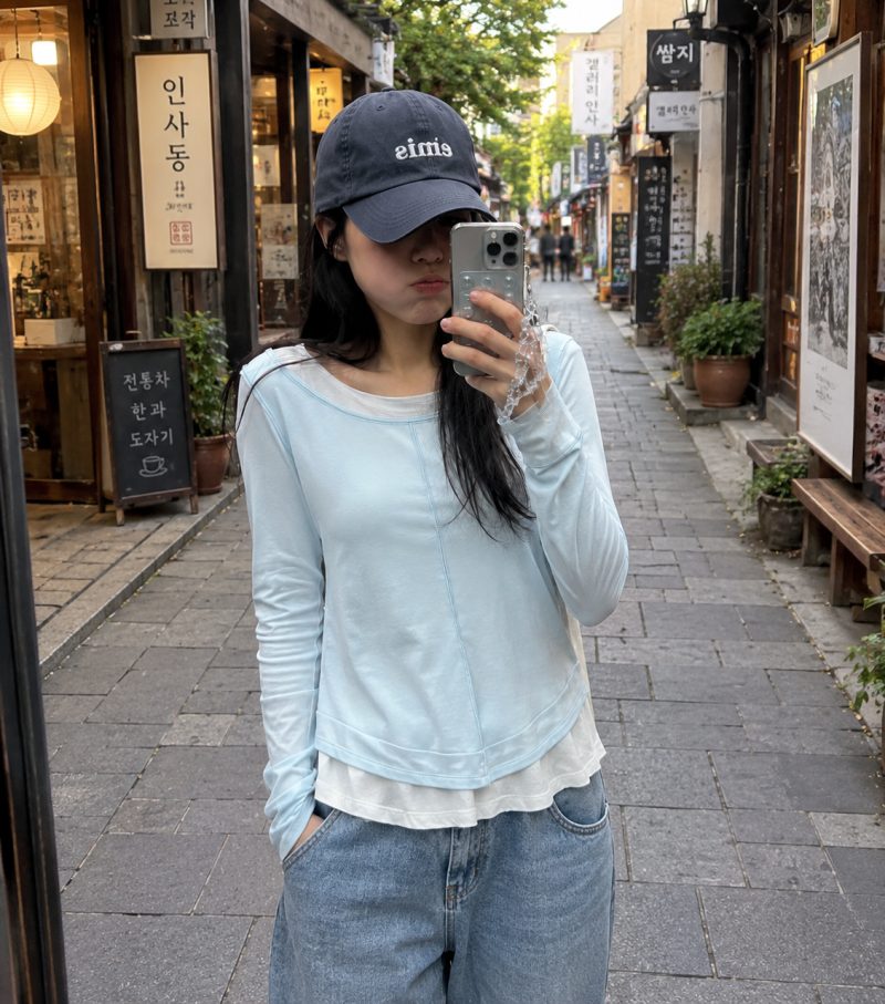 김고은 티셔츠 마뗑킴 투톤 레이어, 무신사 달달 볶는 품절템