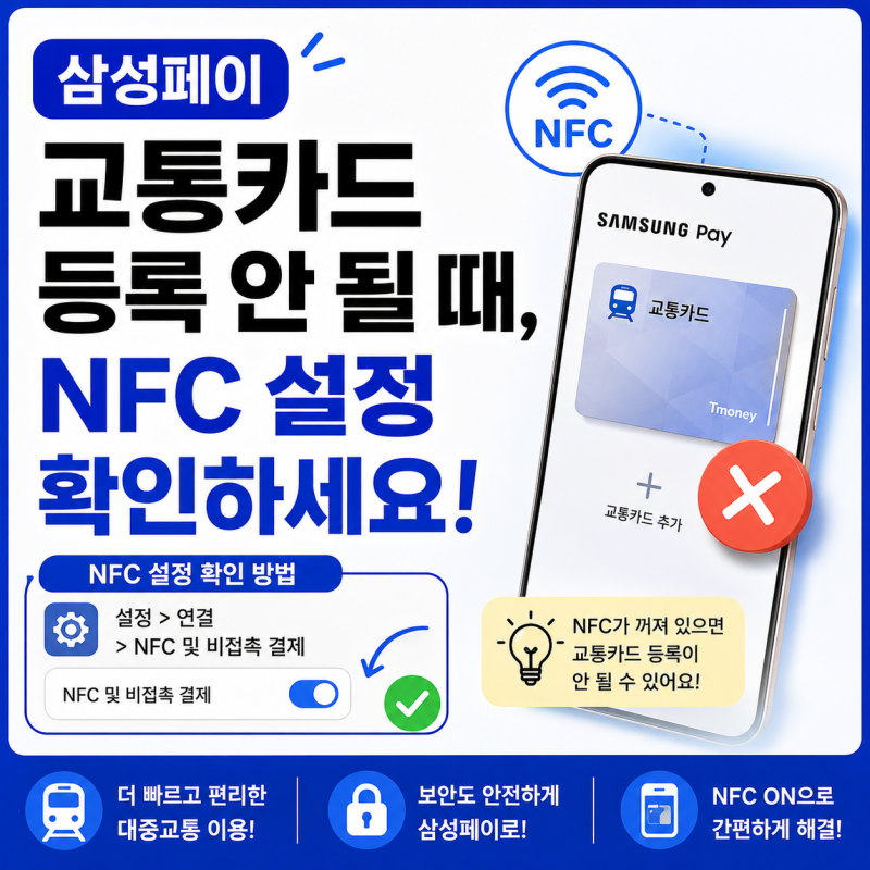 삼성월렛 교통카드 오류 등록 안 될 때, NFC 설정 확인하세요
