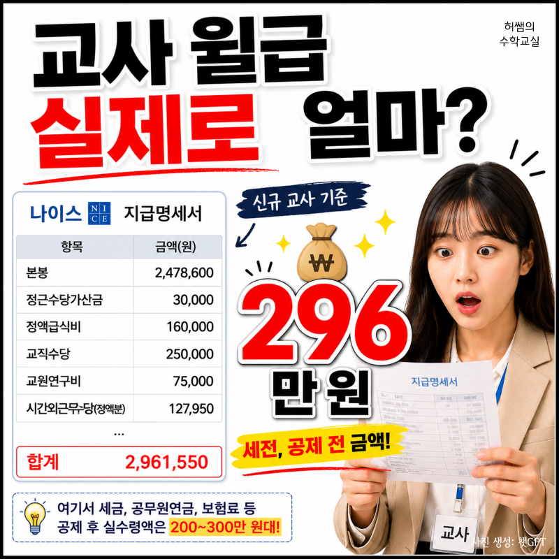 교사 월급 실제로 얼마일까? | 정근수당가산금·정액급식비 등 계산