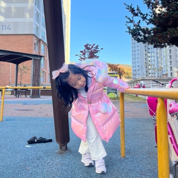 프렌치캣 샤이닝 오리털 패딩 유치원생 공주님 유니콘패딩! 사이즈팁,착용샷