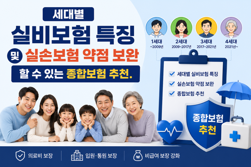 세대별 실비보험특징 및 실손보험약점 보완 할 수있는 종합보험추천.