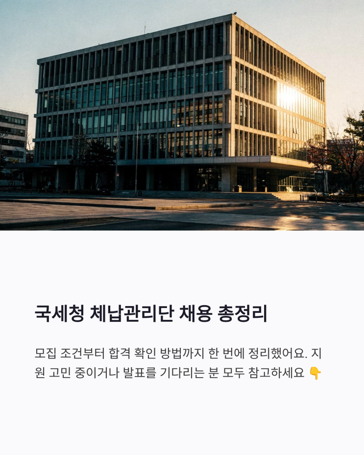국세청 <b>체납관리단</b> 채용 총정리 (모집내용·합격 확인 방법까지)