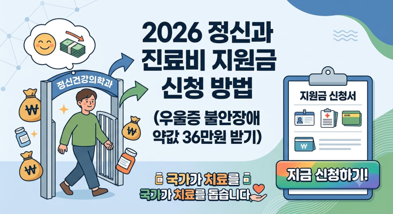 2026 정신과 진료비 지원금 신청 방법 (우울증 불안장애 약값 36만원 받기)