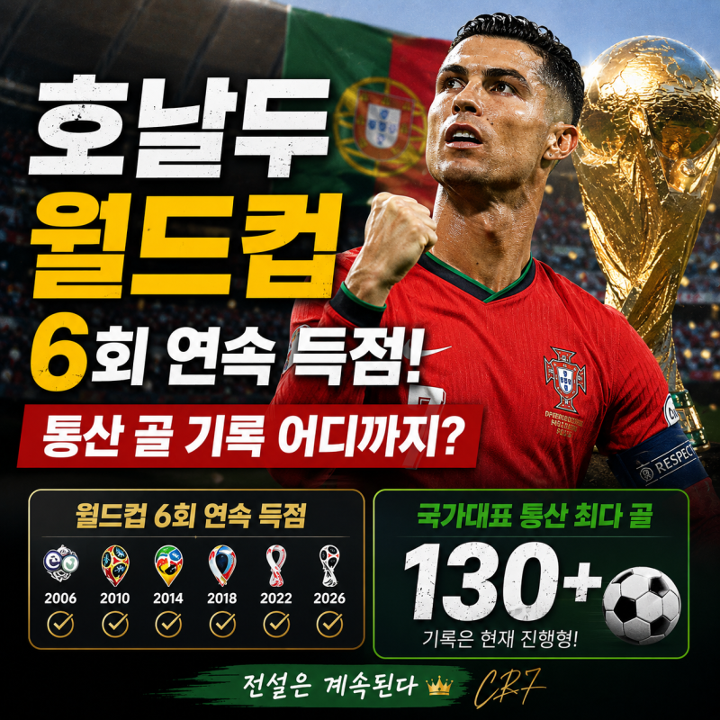 호날두 월드컵 6회 연속 득점, 통산 골 기록 어디까지