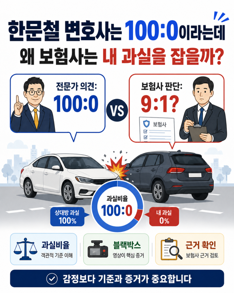 한문철 변호사는 100:0이라는데, 왜 보험사는 내 과실을 잡을까?