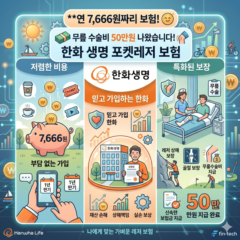 연 7,666원짜리 보험, 무릎 수술비 50만원 나왔습니다 - 한화생명 '포켓레저보험'