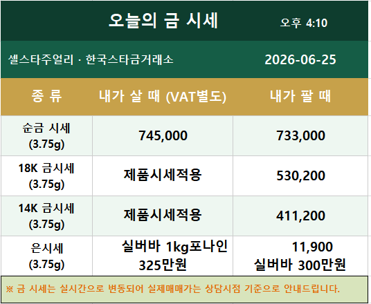 인천 송도 금은방 금시세 오늘 가격｜한국스타금거래소 셀스타