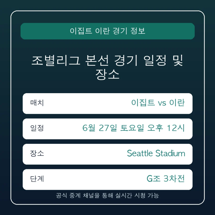 <b>이집트 이란</b> 중계 일정 경기 시간 및 실시간 중계 편성, 경기... 