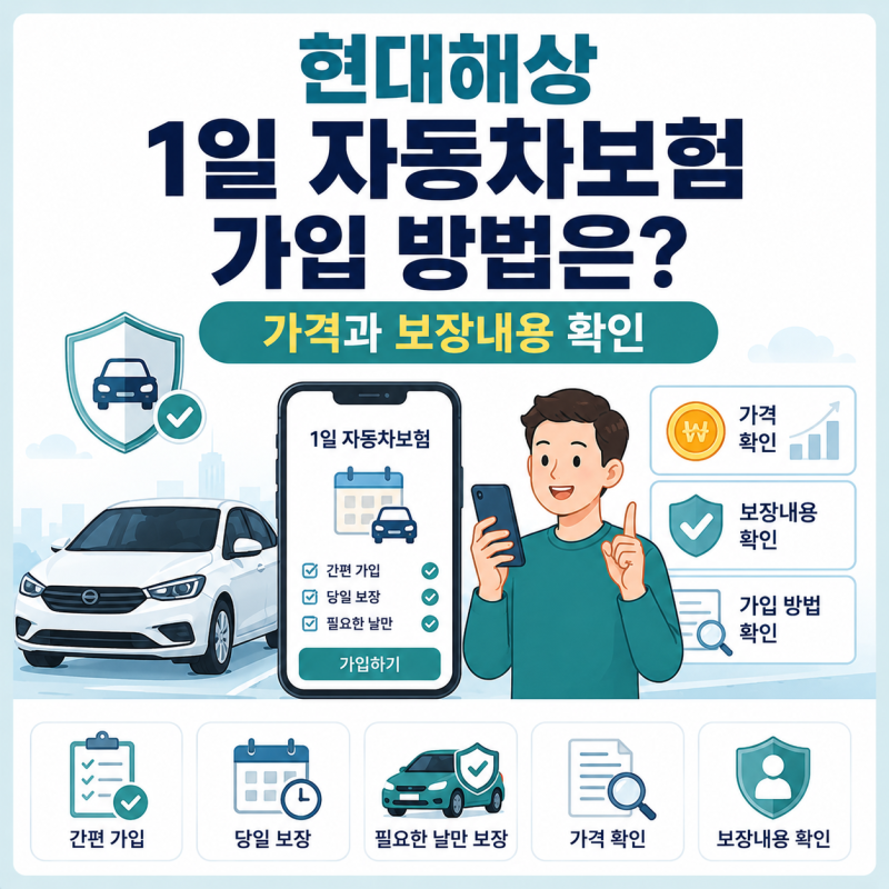현대해상 1일 자동차보험 가입 방법은? 가격과 보장내용 확인
