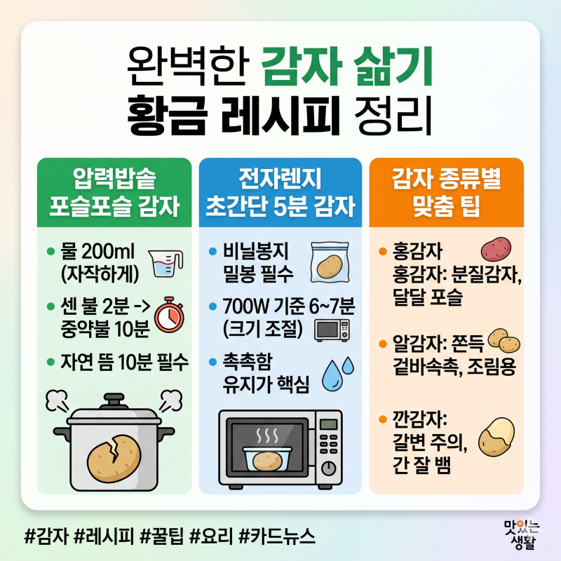 압력밥솥 전자렌지 감자 삶는법 정리, 맛있게 삶 황금 레시피 3가지! (ft. 홍감자, 알감자, 깐....