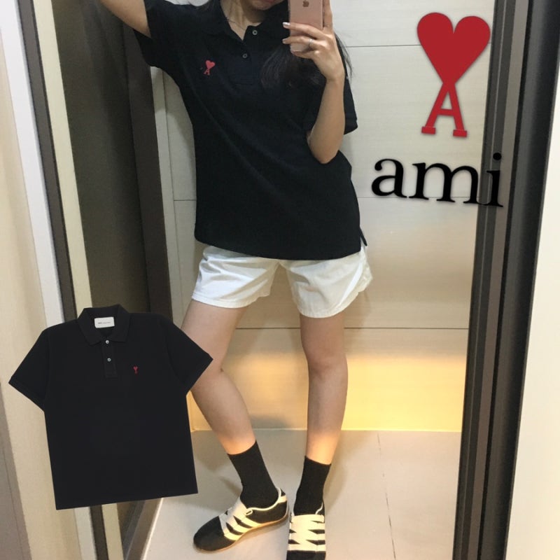 AMI 아미 반팔 폴로셔츠 (카라티) 상세후기 및 코디 여자사이즈 추천 L 착샷