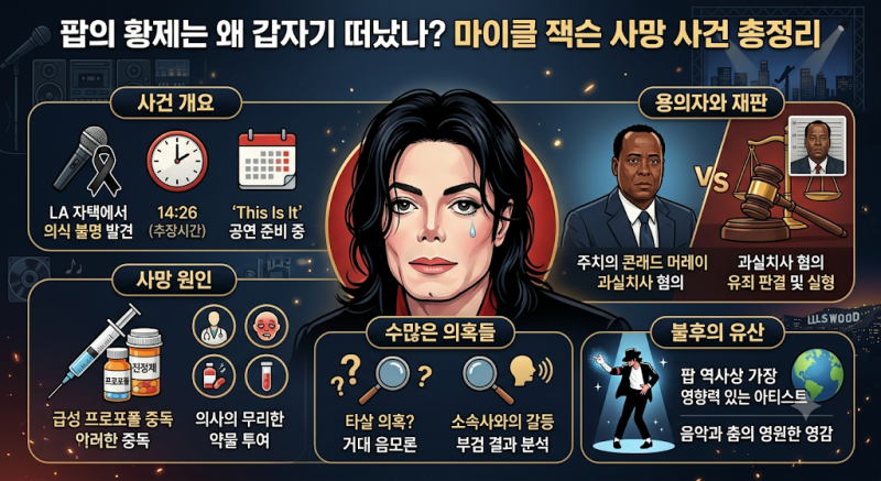 “팝의 황제는 왜 갑자기 떠났나? 마이클 잭슨 사망 사건 총정리”