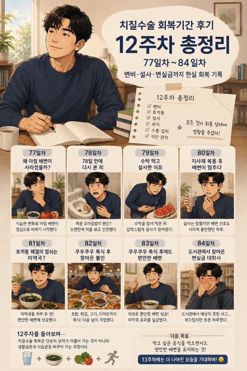 치질수술 회복기간 후기 12주차 총정리, 77일차~84일차, 변비·설사·변실금까지 현실 회복 기....