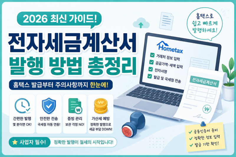 2026 전자세금계산서 발행 방법 총정리｜홈택스 발급부터 주의사항까지