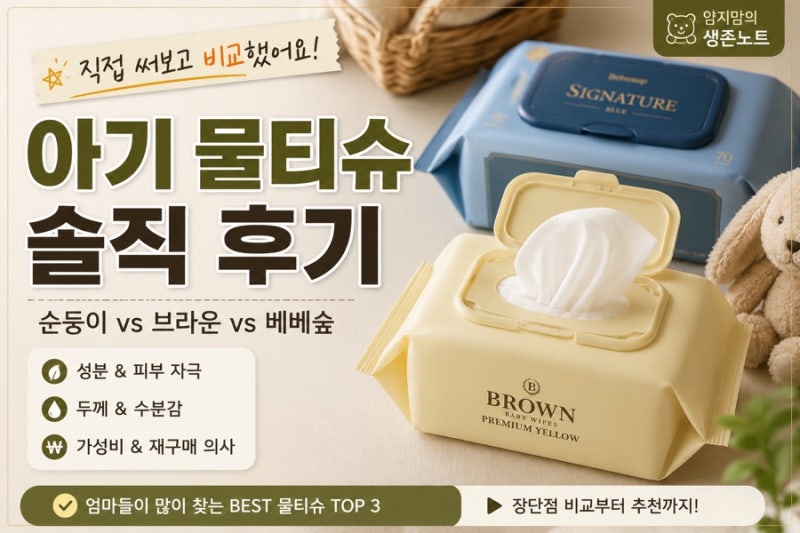 아기 물티슈 브랜드 비교 — 베베숲 vs 순둥이 vs 브라운, 뭐가 달라요?