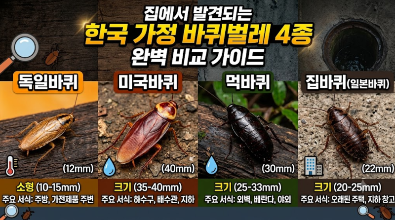 바퀴벌레 종류 구별법 독일바퀴 미국바퀴 먹바퀴 집바퀴 크기 차이 총정리