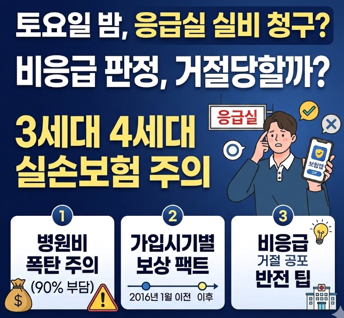 [주말 응급실 병원비 폭탄 방지] 주말 응급실 토요일 밤 응급실 실비 보험 청구 기준과 비응....