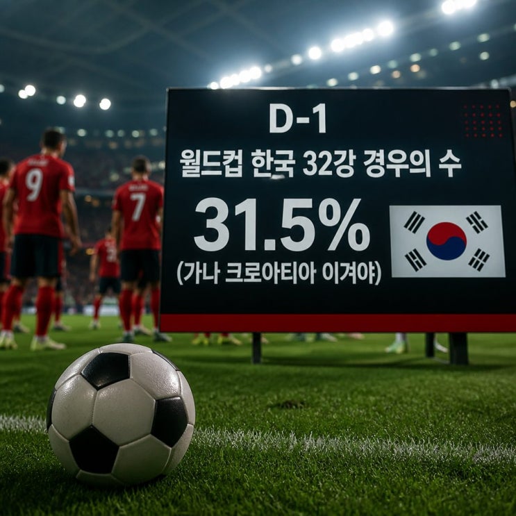 D-1 월드컵 한국 32강 경우의 수 31.5% (<b>가나 크로아티아</b> 이겨야)