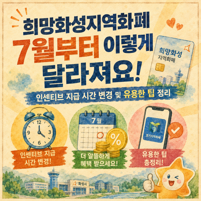 희망화성지역화폐 7월부터 이렇게 달라져요! | 인센티브 지급 시간 변경 및 유용한 팁 정리