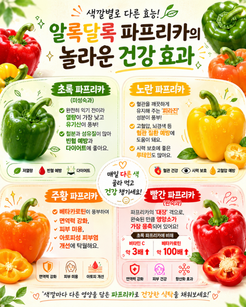 빨간 파프리카 효능 및 다른 색깔별 차이점