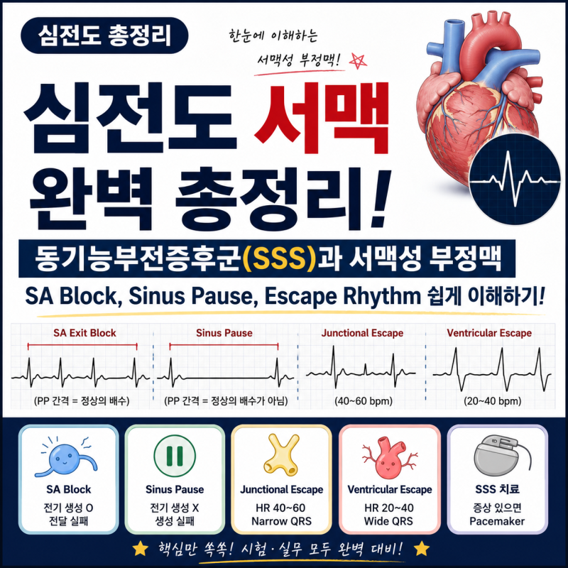 심전도 서맥 총정리｜동기능부전증후군(SSS), SA Block, Sinus Pause 쉽게 이해하기