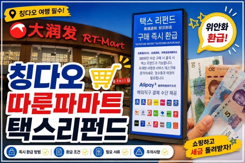 [칭다오] 따룬파 (RT mart) 텍스리펀 방법 면세 | 공항 면세 방법 | 고덕지도