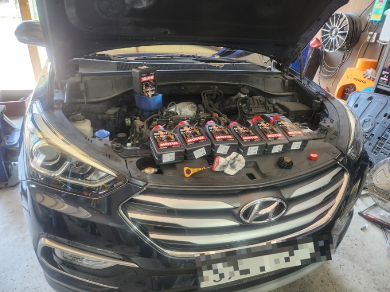 [현대 싼타페DM 정비] 모듈(MOTUL) 8100 고성능 합성유 엔진오일 교환 + 카포스 에어크리너 & 오일....