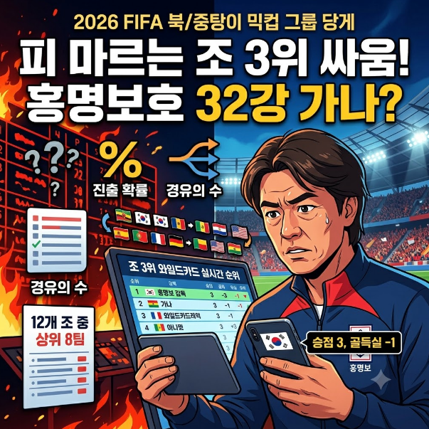 <b>월드컵 조 3위</b> 실시간 <b>순위</b> | 한국 32강 확률 및 경우의 수