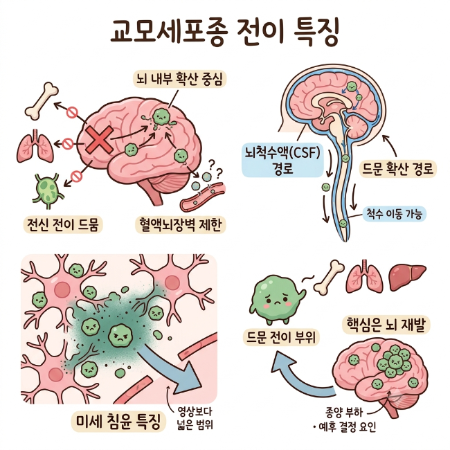 교모세포종 전이 총정리｜뇌척수액 전파와 드문 전신 전이의 특징