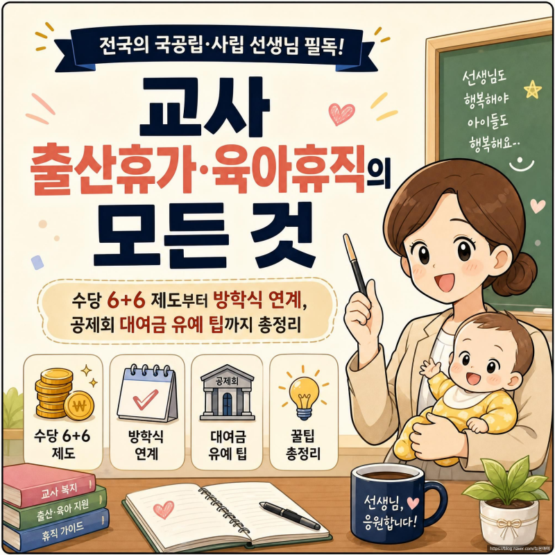 교사 육아휴직 수당 6+6 제도 총정리 (방학 출산휴가 월급, 공무원·사학연금 대여금, 공제회 ....