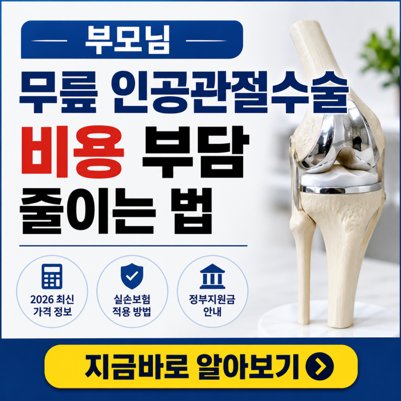 부모님 무릎 인공관절수술 비용 부담 줄이는 법 (2026 최신 가격, 실손보험, 정부지원금 안내)