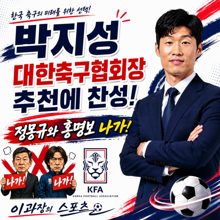 박지성 <b>대한축구협회</b>장(KFA) 추천에 찬성... 정몽규, 홍명보 나가!