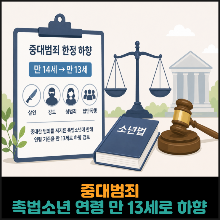 중대범죄 관련 <b>촉법소년</b> 연령 만 <b>13세</b>로 조건부 <b>하향</b>